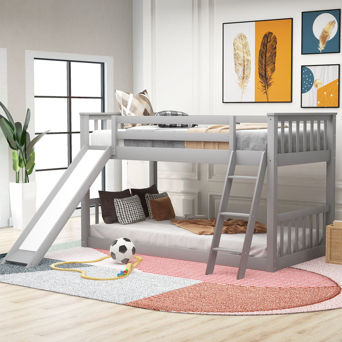 Twin Over Twin Bunk Bed - With Convertible Slide And Ladder - Gray