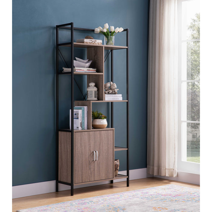 Six Shelf Modern Bookcase With Two Door Storage Cabinet With Two Shelves