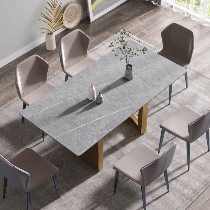 70.87" Modern Artificial Stone Gray Straight Edge Golden Metal Leg Dining Table - Gray / Gold