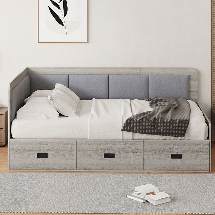 Full Size Daybed With Three Drawers And Three Storage Compartments - Gray