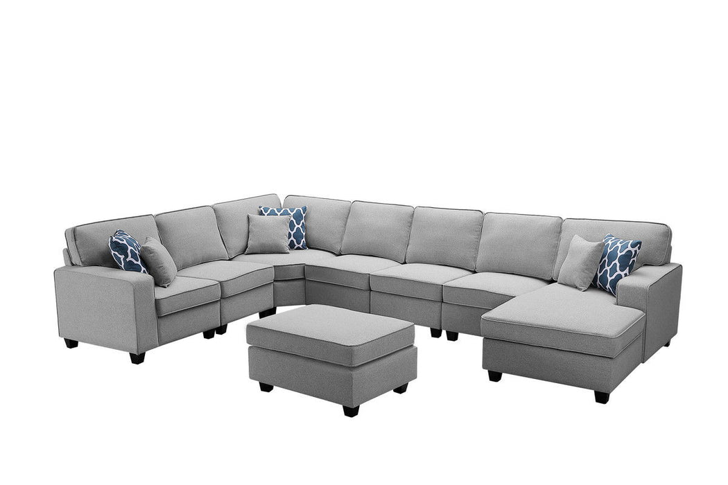 Faith - Linen 8 Piece Modular L-Shape Sectional Sofa Chaise And Ottoman