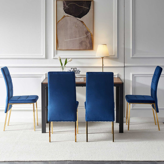 5 Pieces Dining Set Including Velvet High Back Golden Color Legs Nordic Dining Chair & Creative Design Dining Table