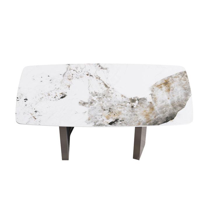 70.87" Modern Artificial Stone Pandora White Curved Black Metal Leg Dining Table, Can Accommodate 6-8 People - Antique White