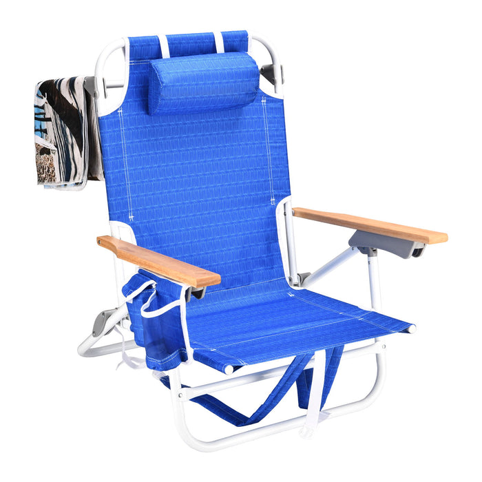 Backpack Beach Chair For Adults, Beach Towel, 5 Position Chair With Pouch Folding Lightweight Positions Back Pack, 1 Piece - Blue