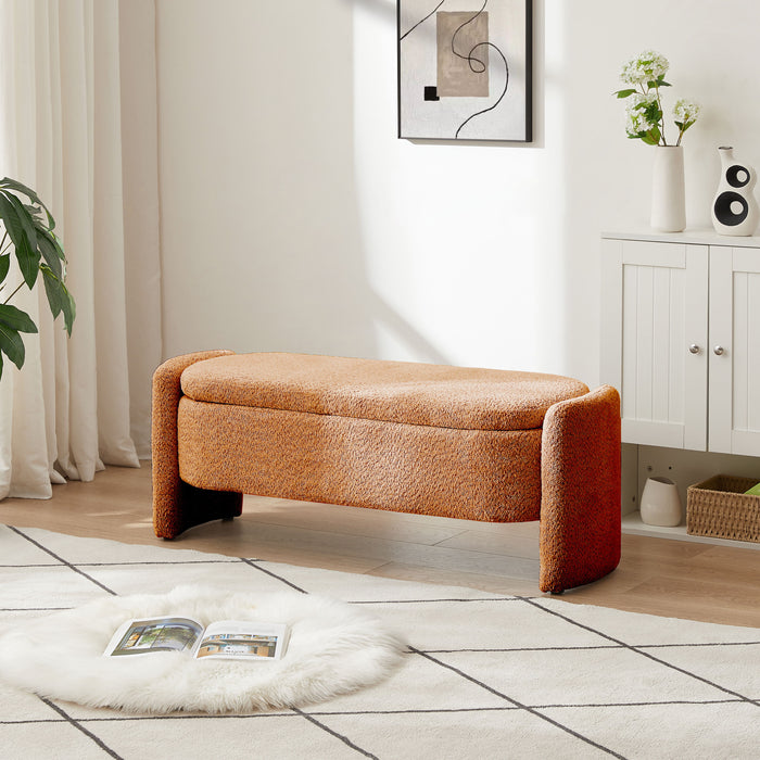 Ottoman Oval Storage Bench, 3D Lamb Fleece Bench With Large Storage Space For The Living Room, Entryway And Bedroom