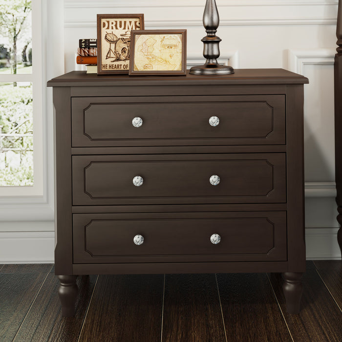 Vintage Country Style 3 Drawers Nightstand, Bedside Table