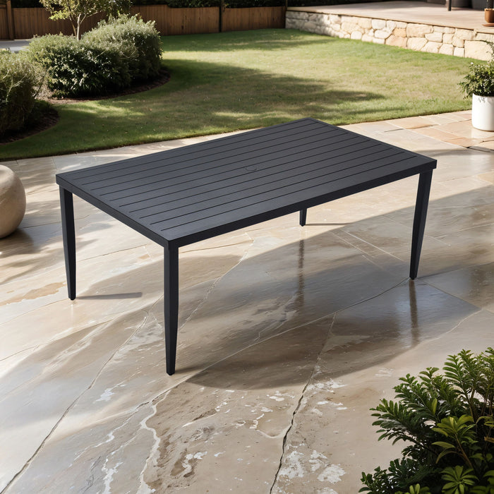 Outdoor Patio Rectangle Dining Table With Tapered Feet & Umbrella Hole - Ember Black