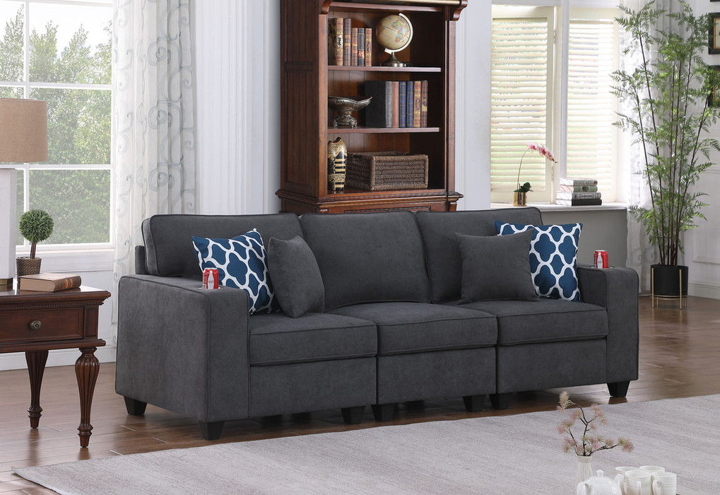 Cooper - Woven Fabric Sofa With Cupholder - Stone Gray