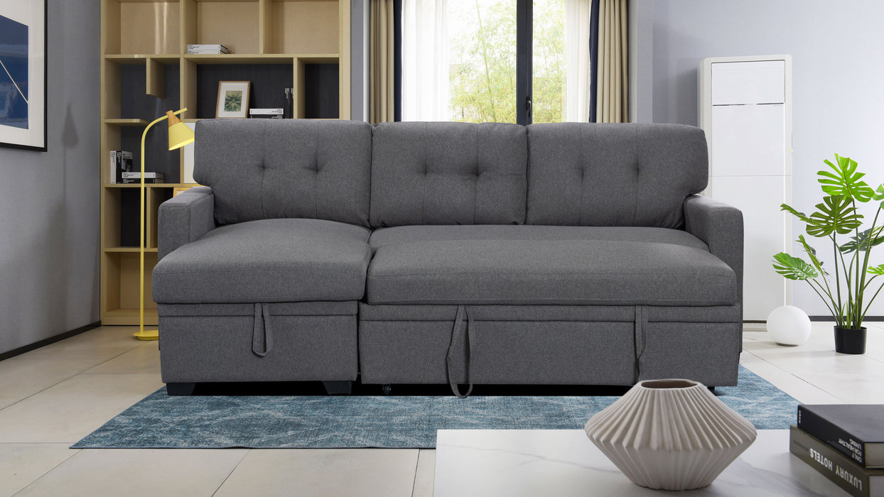 Miller - Linen Reversible Sleeper Sectional Sofa With Storage Chaise