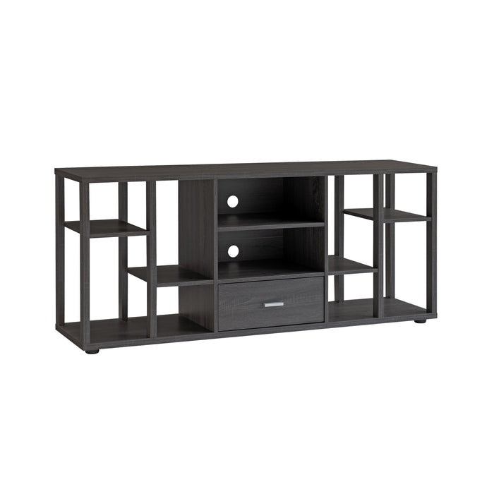 Contemporary TV Stand With Ten Shelves And One Drawer - Grey