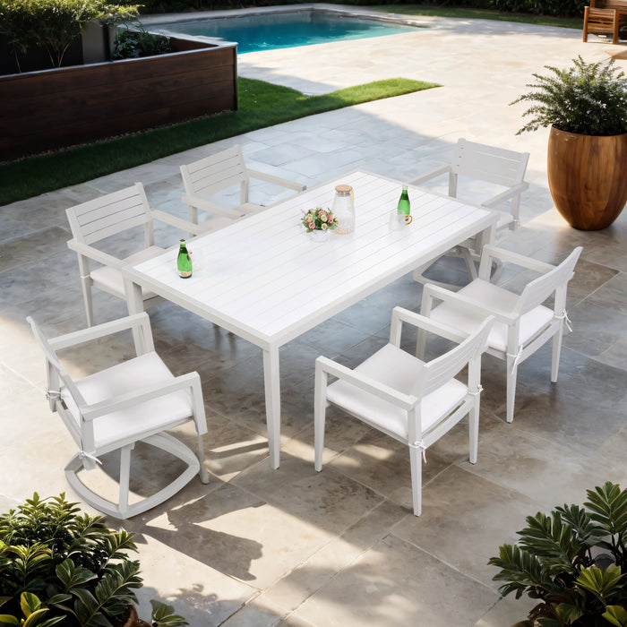 Outdoor Patio Two-Tone Table Top Rectangle Dining Table With Tapered Feet & Umbrella Hole - Matte White / Grayish