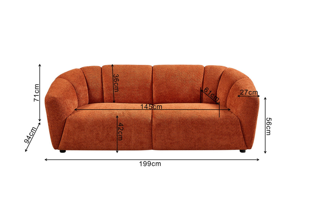 Living Room Sofa 3 Seater With Luxury Boucle - Wine Red