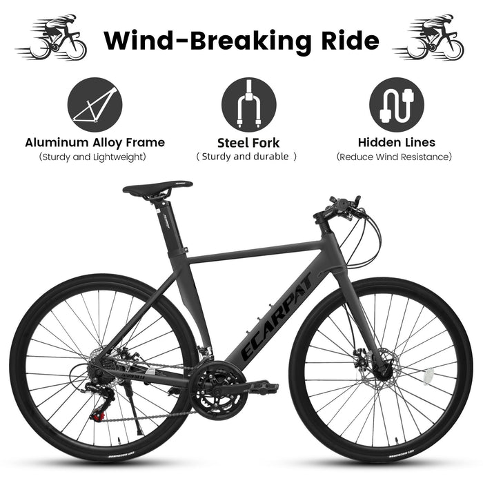 A28314 700C Road Bike, 14 Speed Disc Brakes Outdoor Bike, Light Weight Aluminum Frame, Racing Bike City Commuting Road Bicycle For Men Women - Black