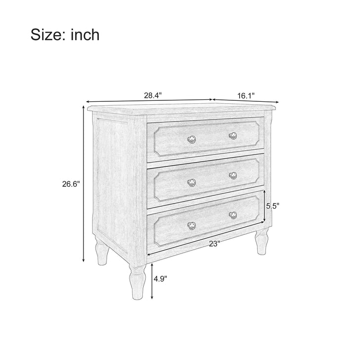 Vintage Country Style 3 Drawers Nightstand, Bedside Table