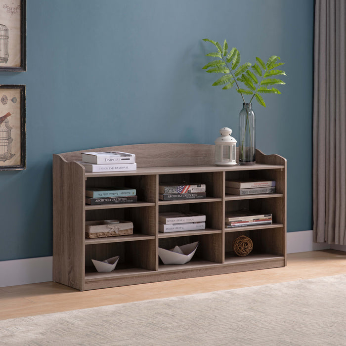 Entry Bench Shoe Rack With Nine Storage Shelves With Top Open Shelf