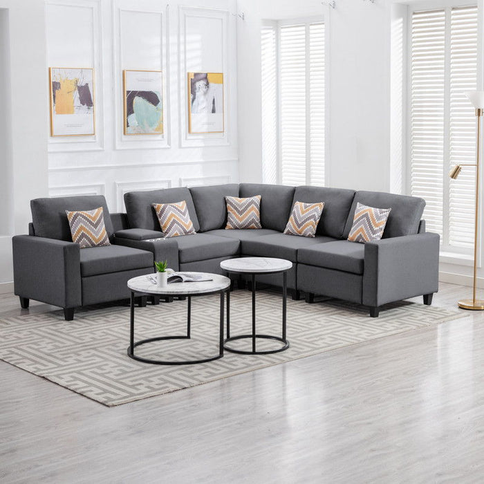 Nolan - Fabric 6 Piece Sectional Sofa With Pillows And Interchangeable Legs