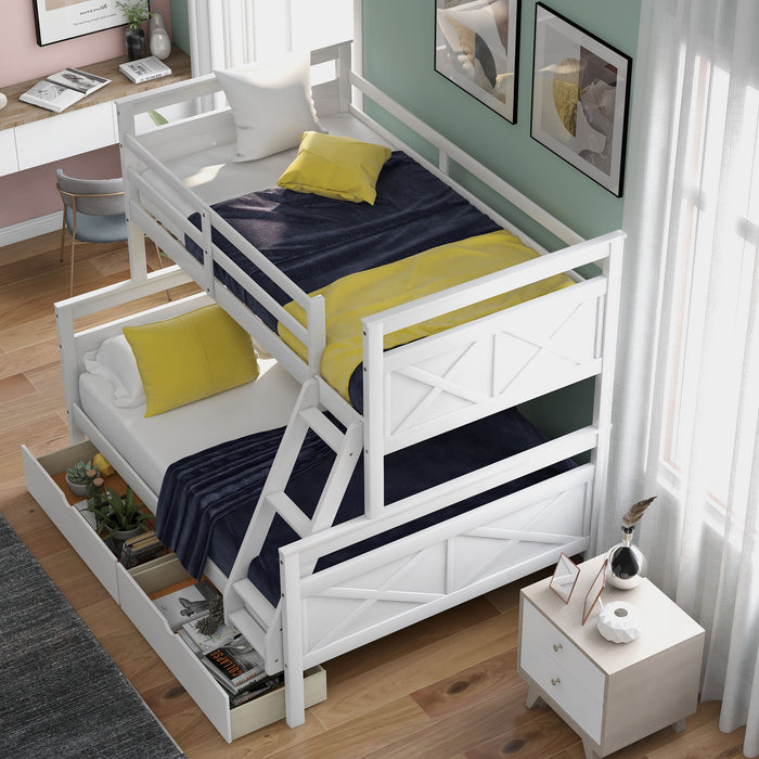 Kids Furniture - Bunk Bed With Ladder, Two Storage Drawers, Safety Guardrail