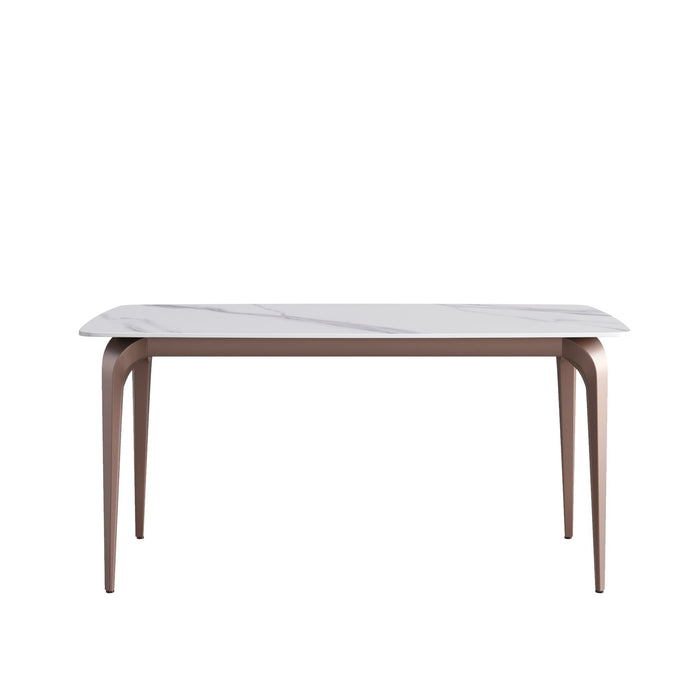 63" Modern Artificial Stone Curved Metal Leg Dining Table, 6 People - White