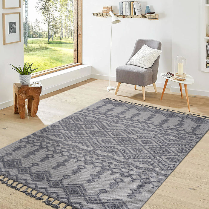 8' x 10' Traditional Indoor / Outdoor Area Rug - White / Gray