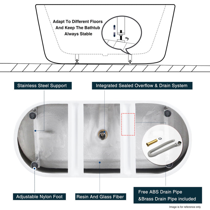 Freestanding Bathtub, Modern & Contemporary Design Soaking Tub With Toe-Tap Drain In Chrome And Classic Slotted Overflow