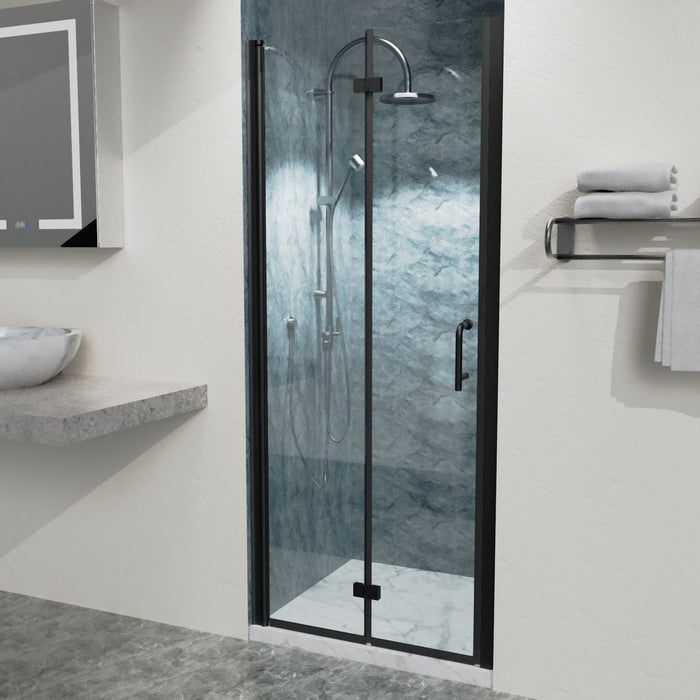 Bifold Semi - Frameless Shower Doors In Matte Black / Clear Glass