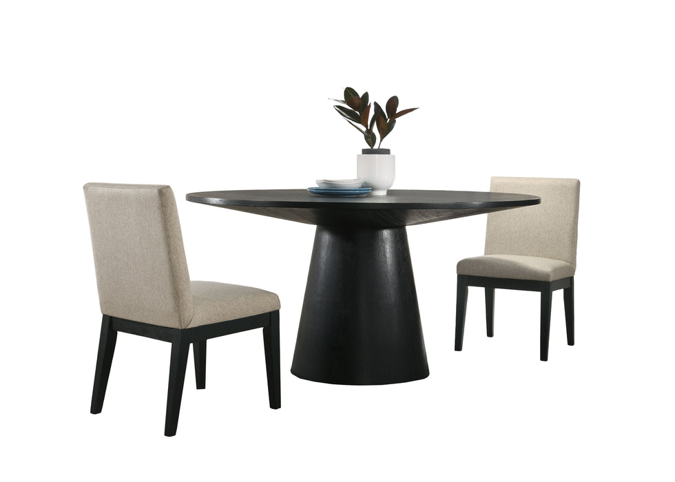 Jasper - 3 Piece Wide Contemporary Round Dining Table With Beige Fabric Chairs (Set of 3) - Ebony Black