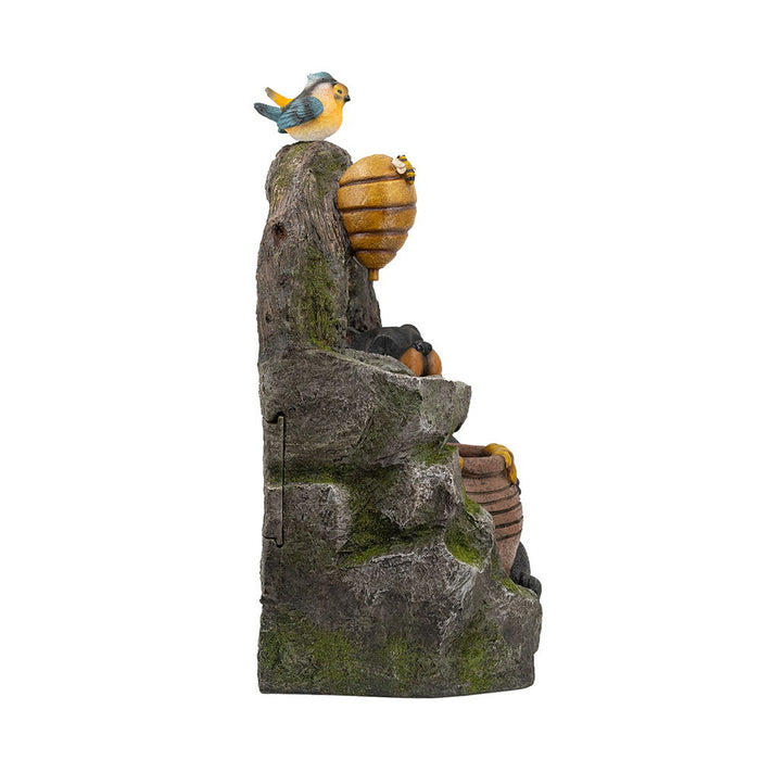 Decorative Two Tiered Water Fountain With Woodland Animal Design, Outdoor Fountain With Light And Pump - Dark Gray