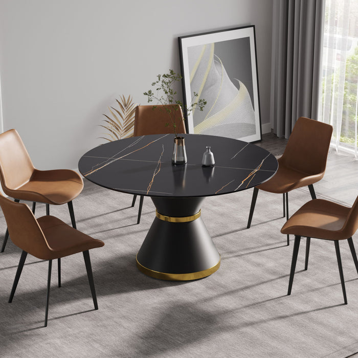 Round Modern Artificial Stone Carbon Steel Base Dining Table, Can Accommodate 6 People - Black