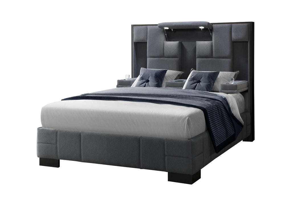 Oscar - Queen Bed In Fabric - Dark Gray