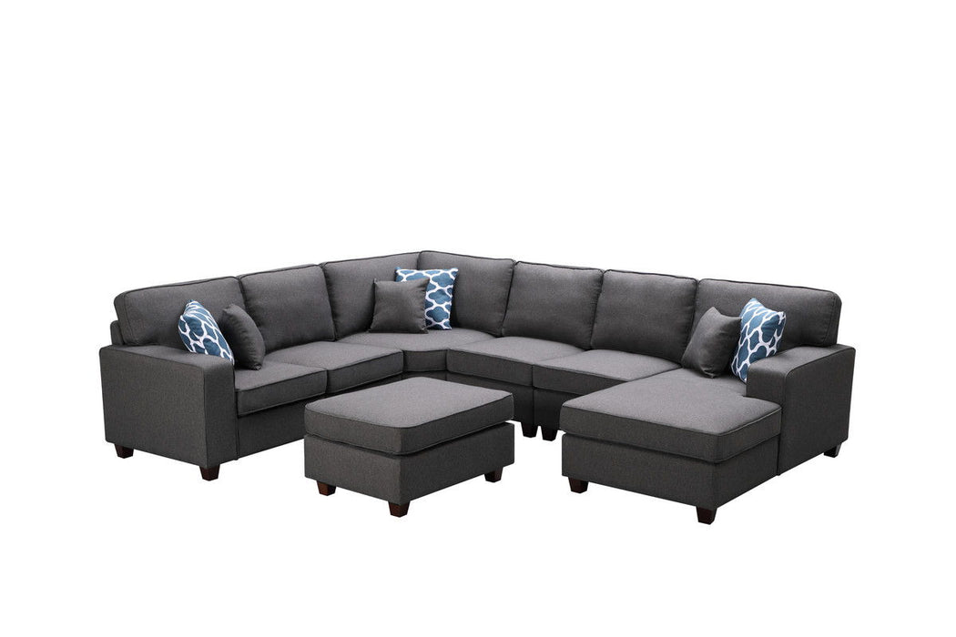 Brooke - Linen 7 Piece Modular L-Shape Sectional Sofa Chaise And Ottoman