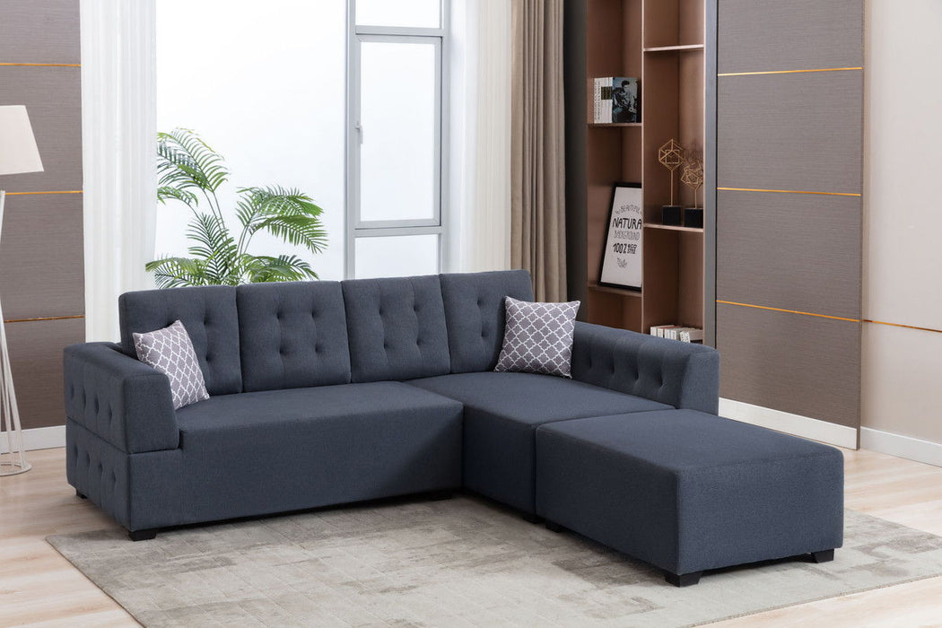 Ordell - Linen Fabric Sectional Sofa With Chaise Ottoman And Pillows