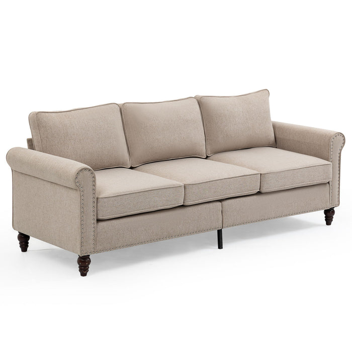 3 Seater Loveseat Sofa, Mid-Century Modern Couches For Living Room, Button Tufted Sofa - Light Beige