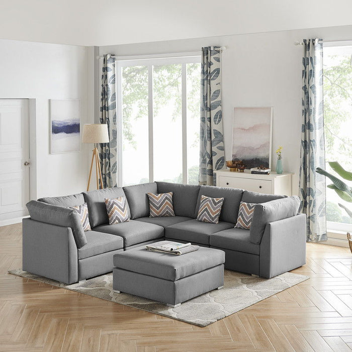 Amira - Fabric Reversible Sectional Sofa With Ottoman And Pillows