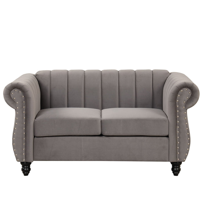 Modern Sofa Dutch Fluff Upholstered Sofa With Solid Wood Legs, Buttoned Tufted Backrest - Gray