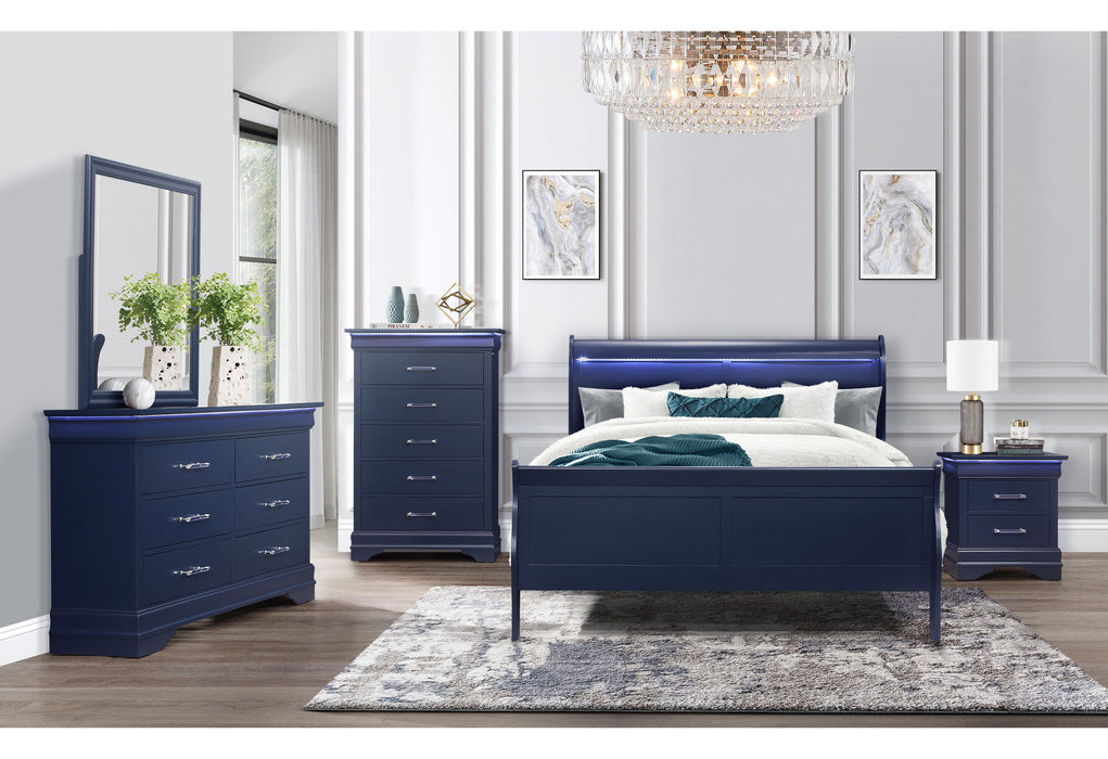 Charlie - 5 Piece King Bedroom Set With LED - Blue