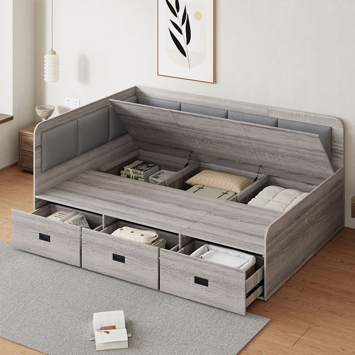 Full Size Daybed With Three Drawers And Three Storage Compartments - Gray