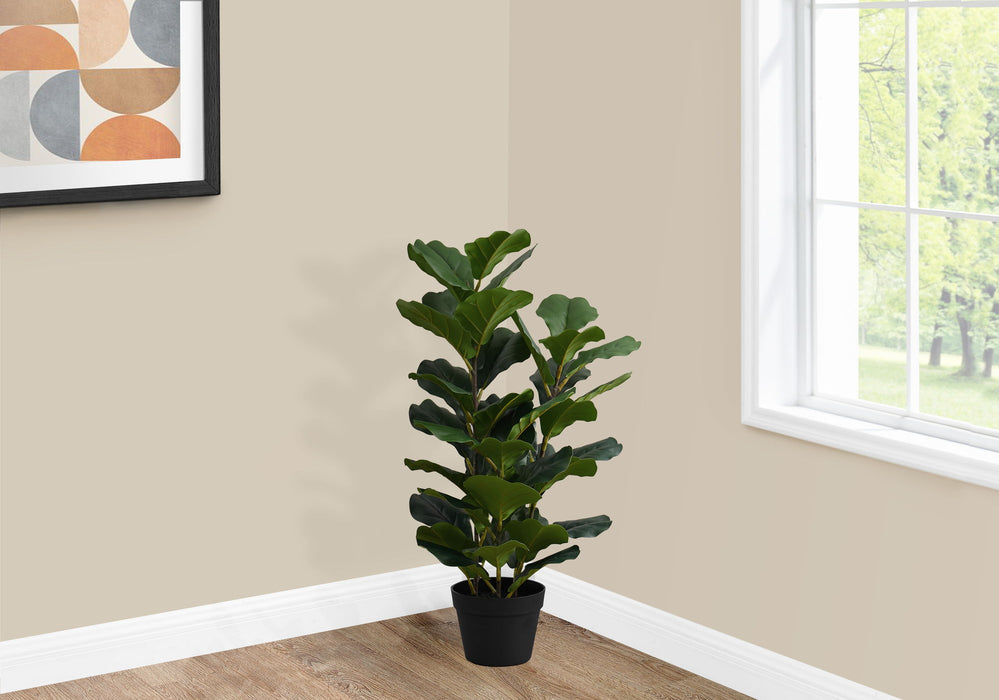 32" Tall, Artificial Plant, Fiddle Tree, Indoor, Faux, Fake, Floor, Greenery, Potted, Real Touch, Decorative - Green / Black