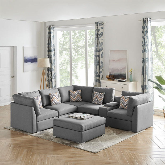 Amira - Fabric Reversible Sectional Sofa With USB Console And Ottoman