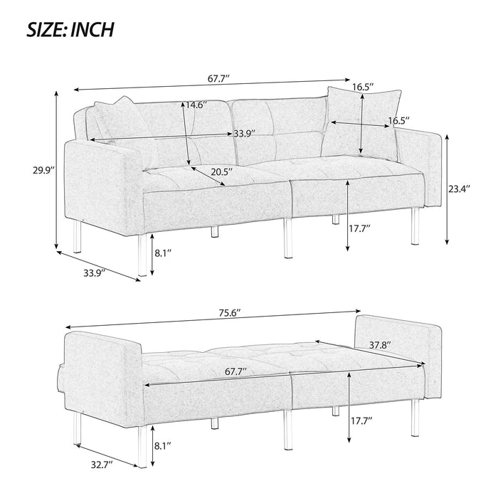 Orisfur. Linen Upholstered Modern Convertible Folding Futon Sofa Bed For Compact Living Space, Apartment, Dorm, Yellow