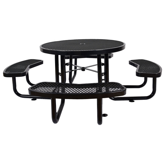 Round Outdoor Steel Picnic Table With Umbrella Pole