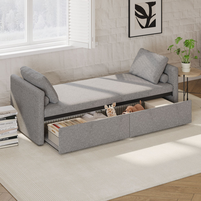Modern Upholstered Chaise Lounger Daybed With Pillows Small Single Daybed, No Mattress Needed