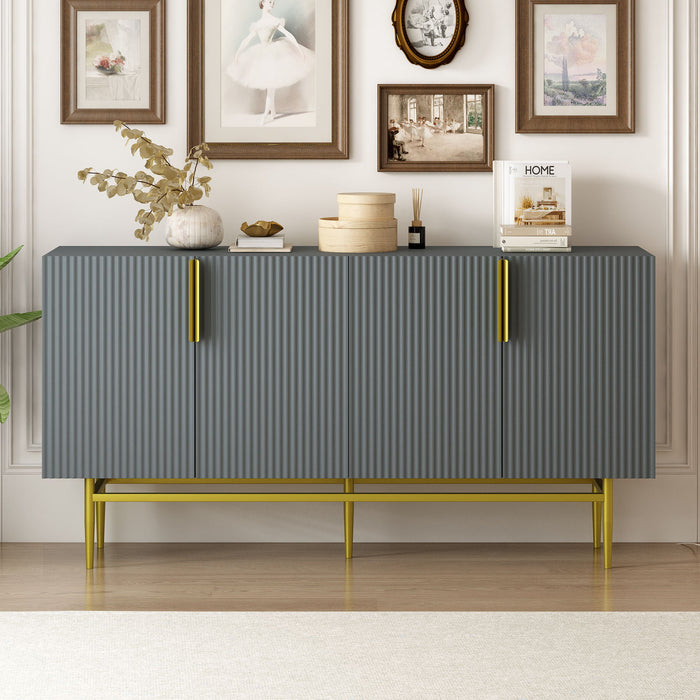 Modern Elegant 4 Door Sideboard Gold Metal Handle Buffet Cabinet For Dining Room, Living Room, Bedroom, Hallway