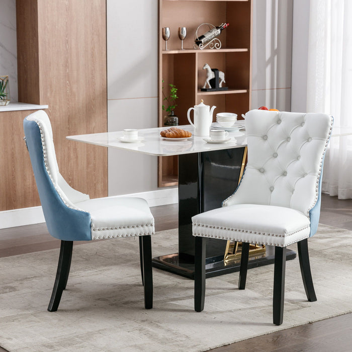 Nikki - Modern, High-End Tufted Solid Wood Contemporary PU And Velvet Upholstered Dining Chair With Wood Legs Nailhead Trim (Set of 2)