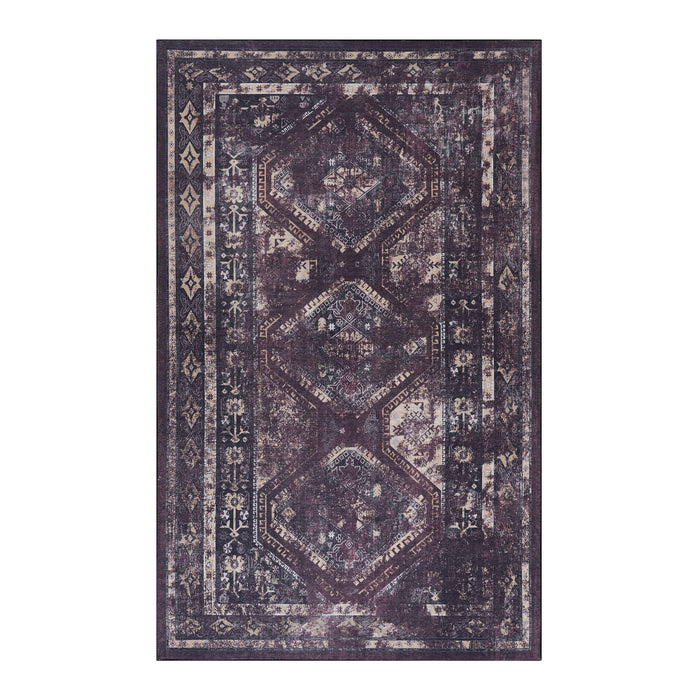 2' x 3' Machine Washable Area Rugs, Low-Pile, Non-Slip, Non-Shedding, Foldable, Kid & Pet Friendly, Area Rugs For Living Room, Bedroom, Kitchen, Dining Room Rug, Perfect Gifts - Black / Burgundy