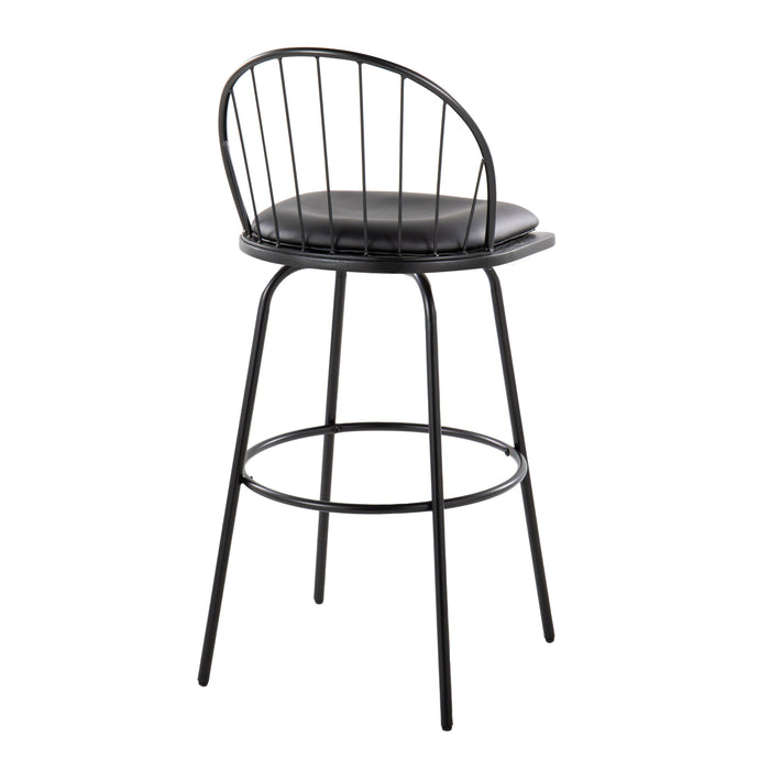 Riley - Claire Farmhouse Fixed Height Barstool With Swivel With Round Footrest (Set of 2)