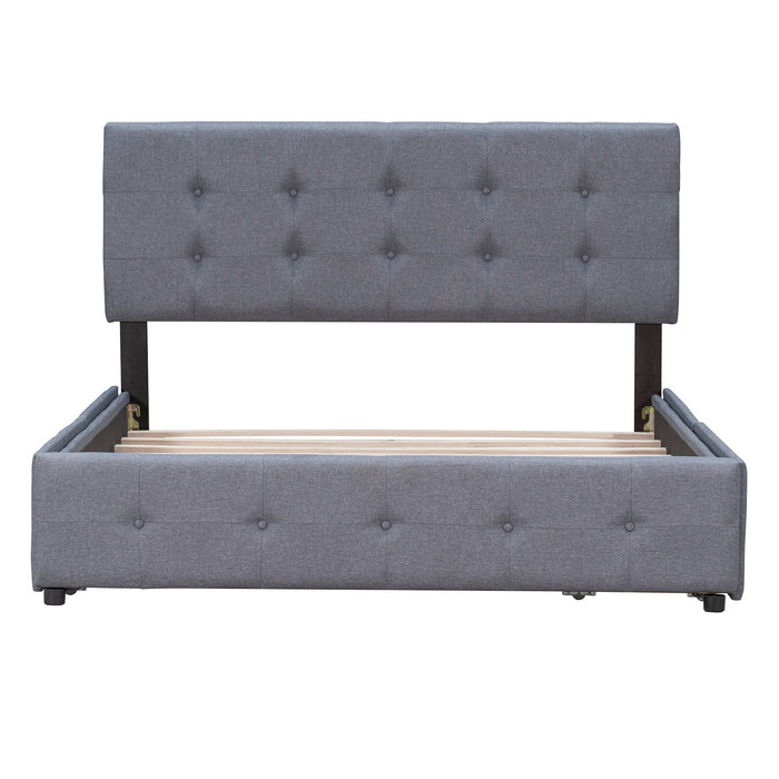 Upholstered Platform Bed With Classic Headboard And 4 Drawers, No Box Spring Needed