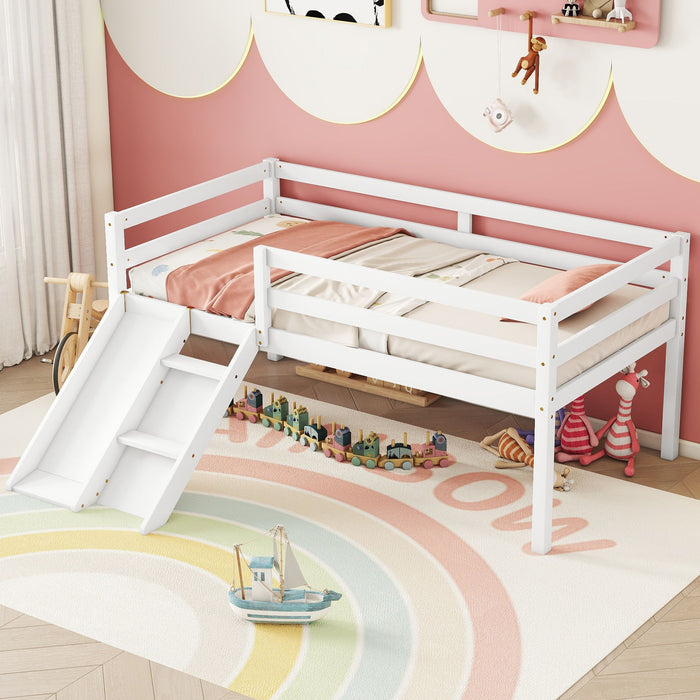 Low Loft Bed With Slide, Ladder, Safety Guardrails, No Box Spring Needed