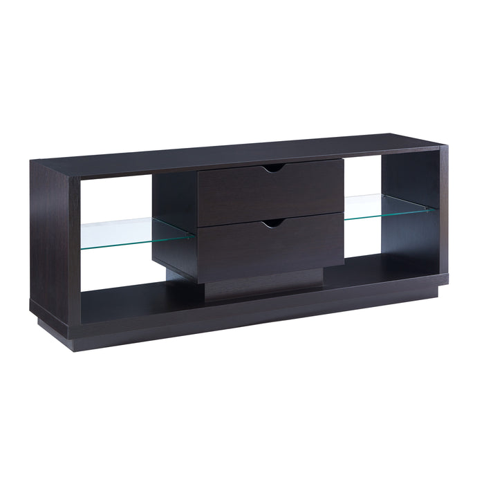 TV Stand With Two Large Drawers And Two Glass Shelves - Red Cocoa