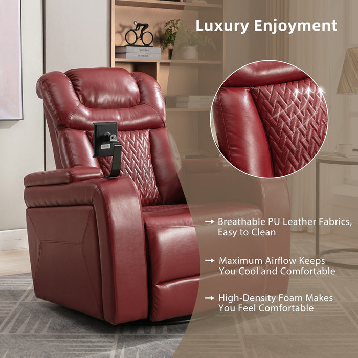 270° Swivel Power Recliner Individual Seat Home Theater Recliner With Comforable Backrest, Tray Table, Phone Holder, Cup Holder, USB Port, Hidden Arm Storage For Living Room