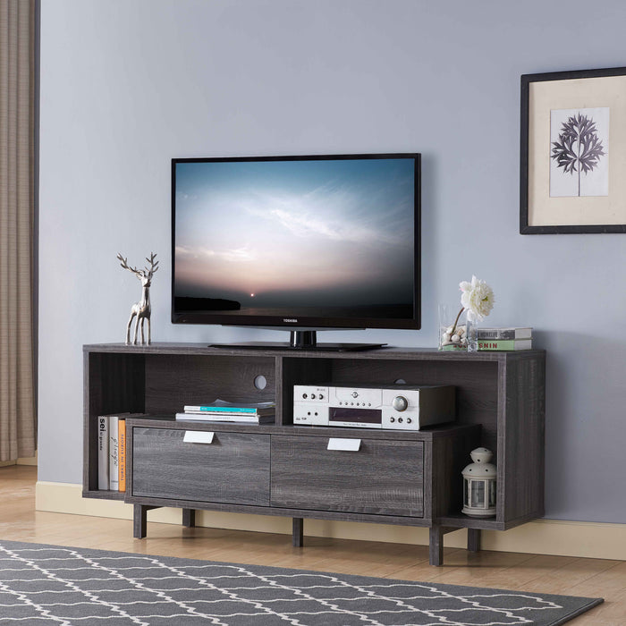 Modern TV Stand With Three Shelves And Two Drawers